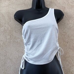 Timing White One-Shoulder Ribbed Top